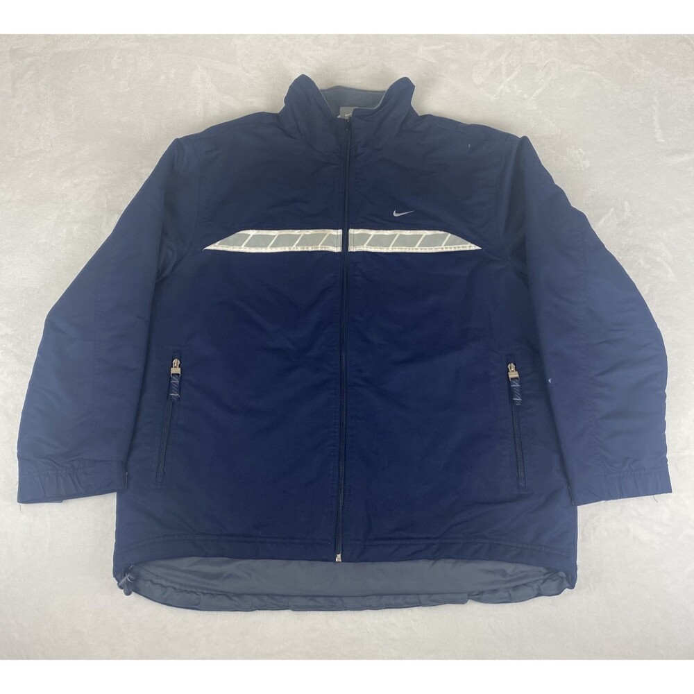 Vintage Nike Jacket Mens Large Blue Logo Full Zip Pockets